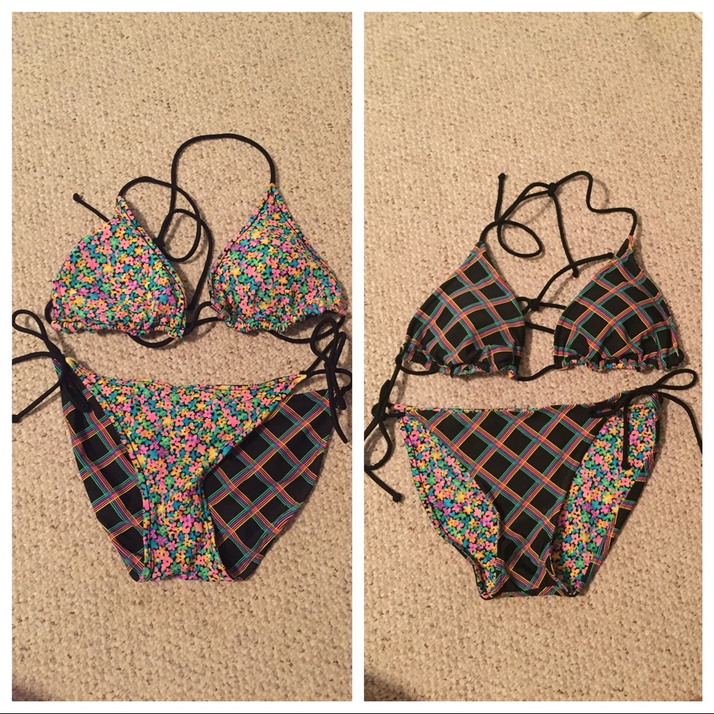 HP Reversible string bikini floral and rainbow