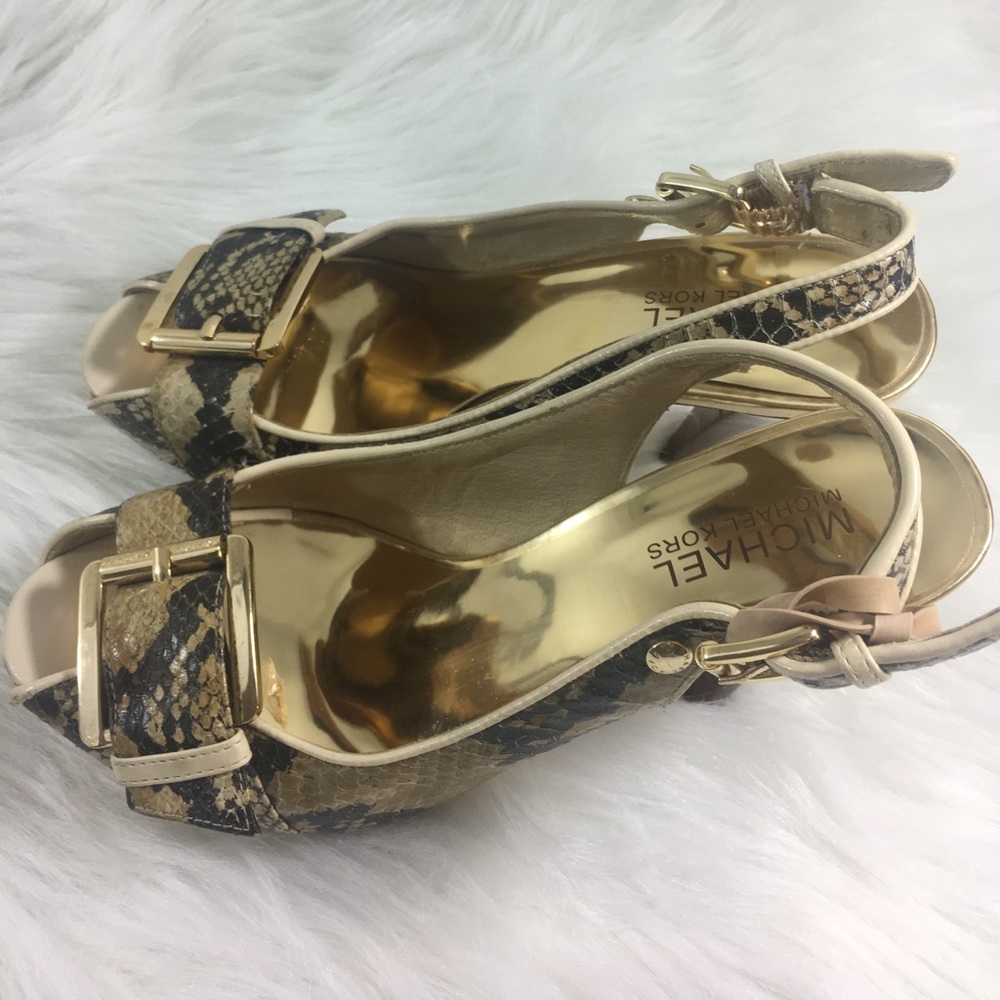 Michale Kors snakeskin slingback open toe heels 6