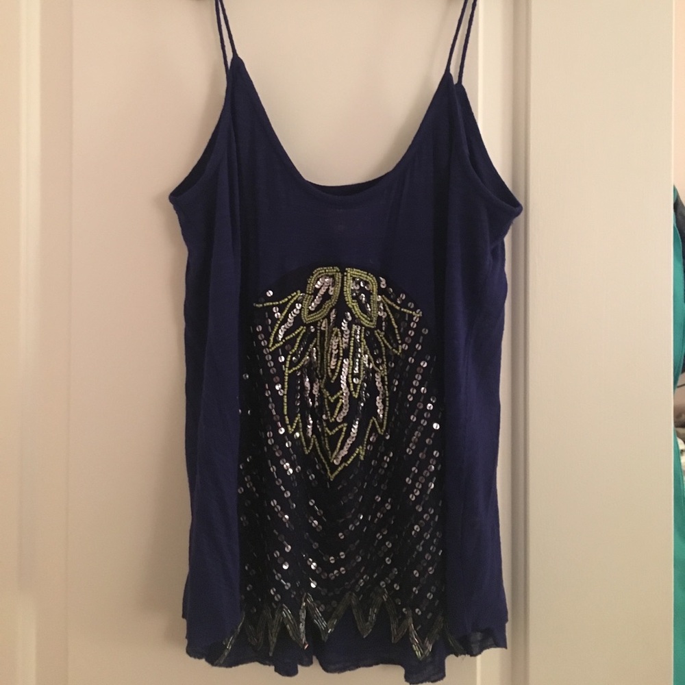 Free People blue, sequin tank top, size M