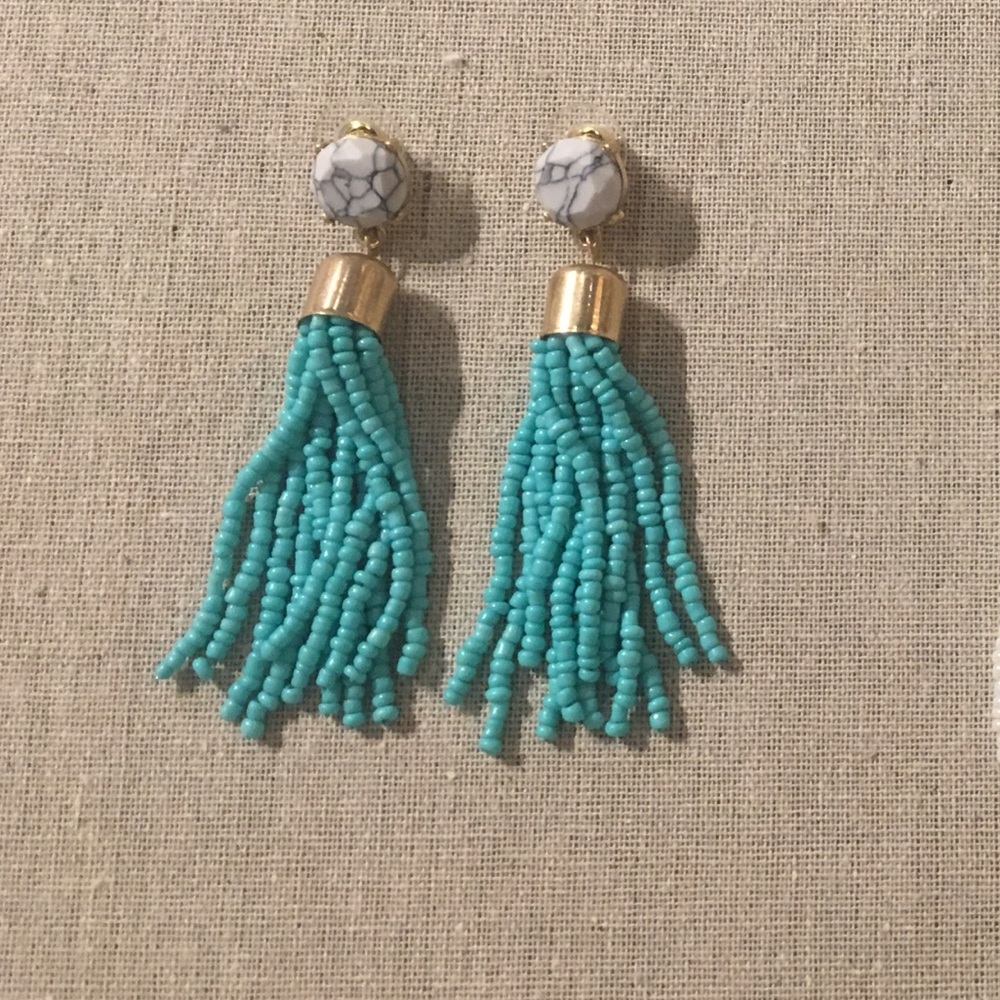 White marble and turquoise tassel earrings