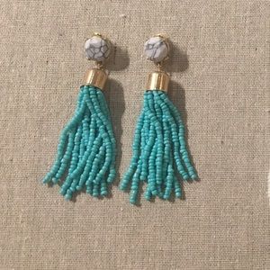 White marble and turquoise tassel earrings