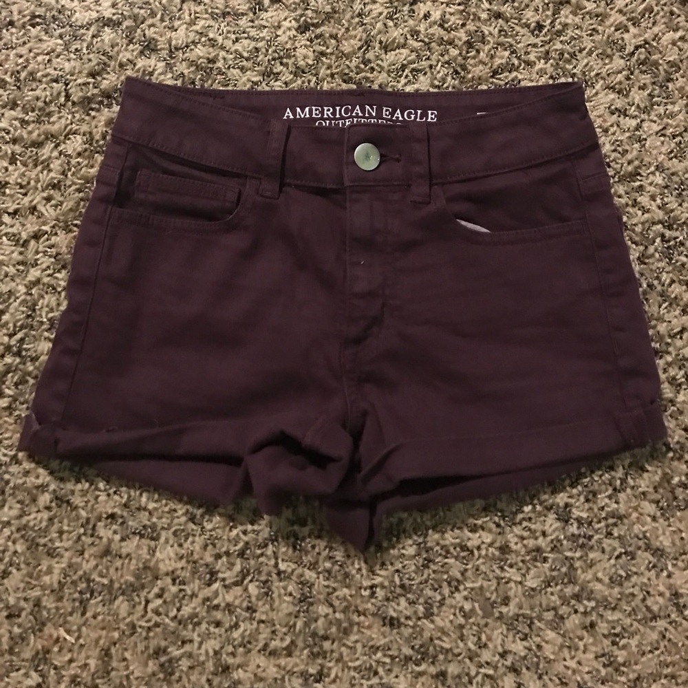 maroon jean shorts