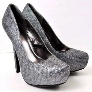 Sexy Sparkly Metallic Silver Stilletto Club Heels