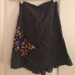 Free People grey sequin tube top w/ gold ribbon