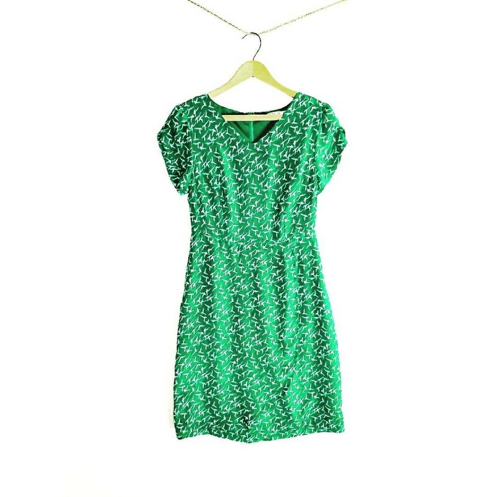 Green With White Birds Summer Dress