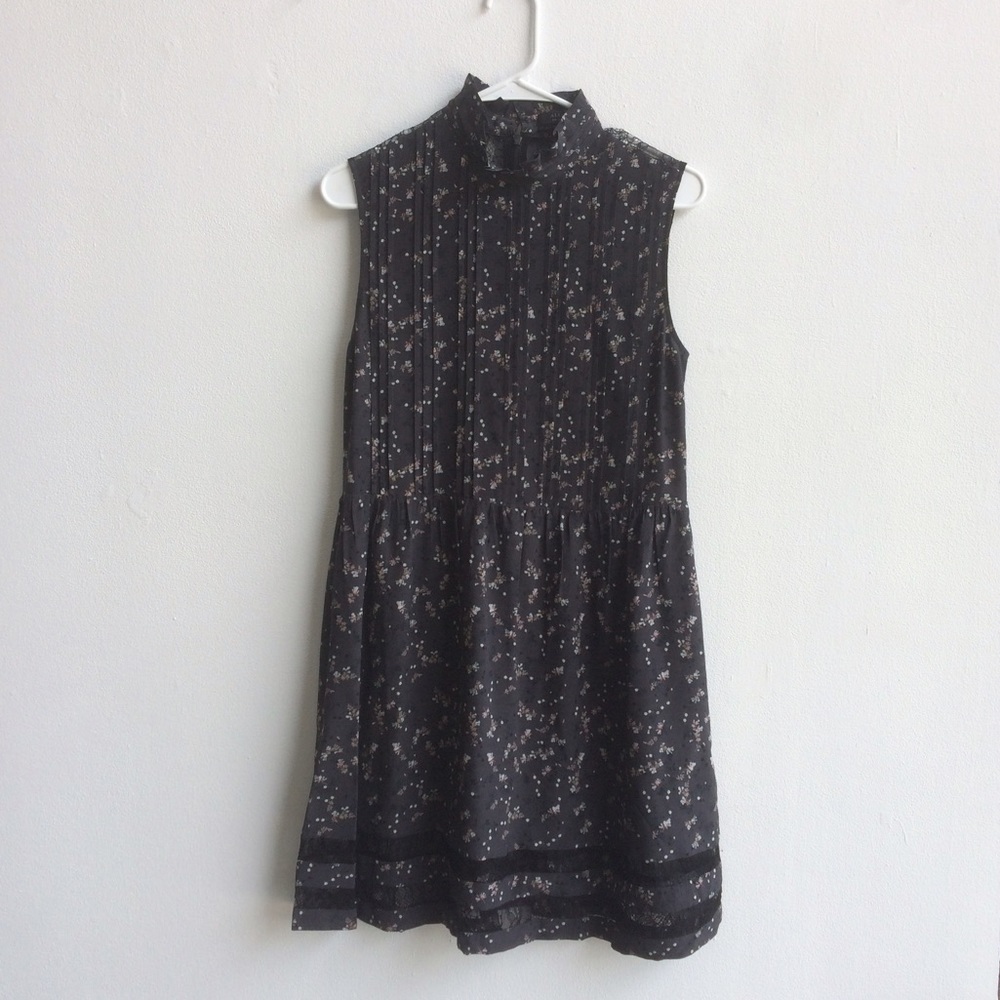 All Saints black silk and lace floral dress