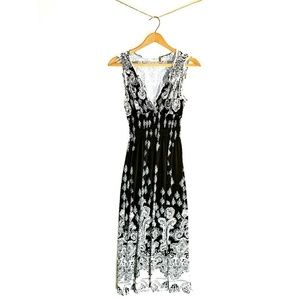 London Style Long Black and White Dress