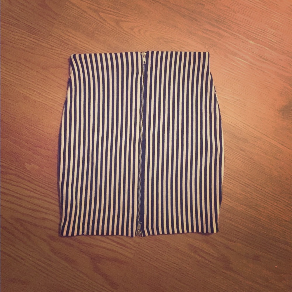 Striped Mini Skirt w/ Full Zipper Accent