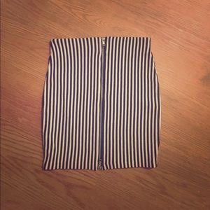 Striped Mini Skirt w/ Full Zipper Accent