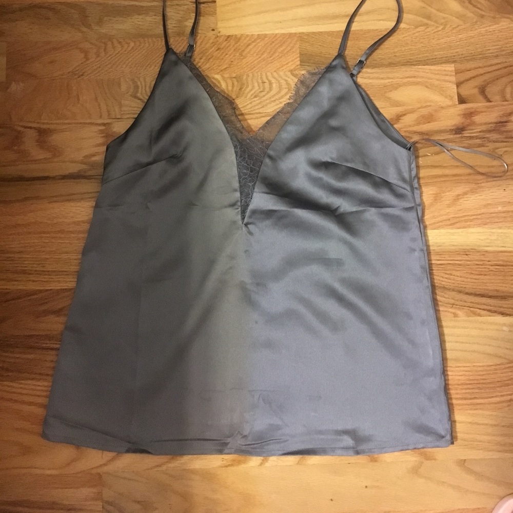 Satin grey/purple top with lace trim