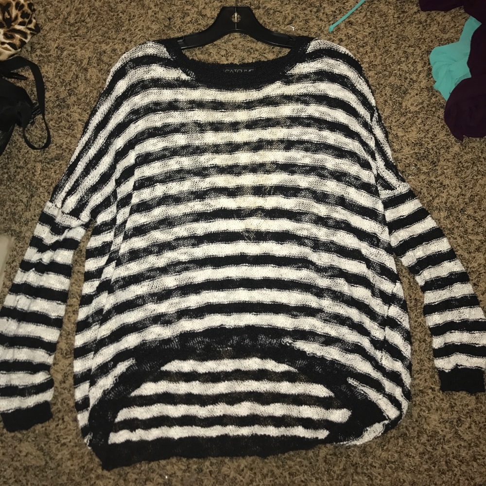 long sleeve striped black & white sweater