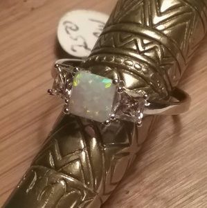 Size 10 Solid sterling silver ring with opal & cz