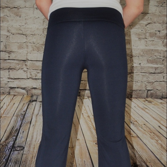 Navy Straight Legged, Fold Top Yoga Pants - Picture 3 of 3