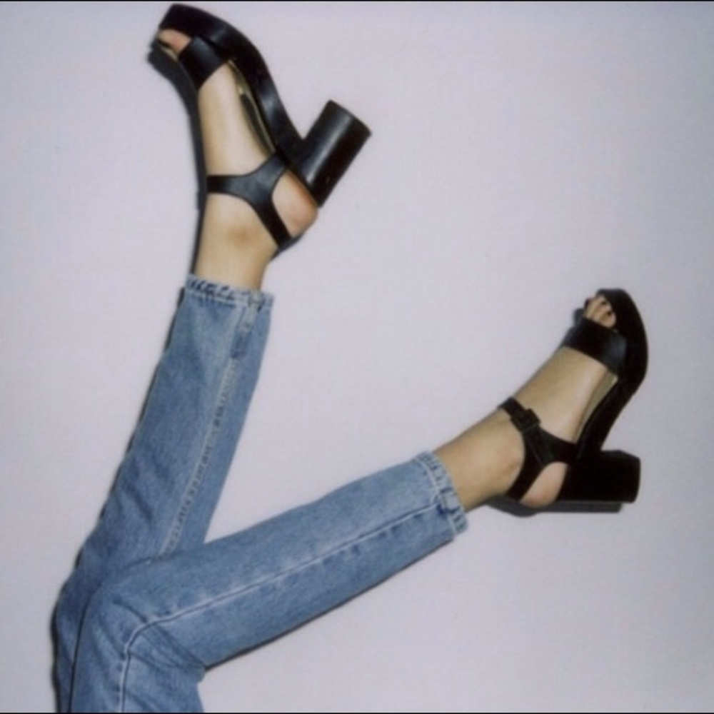 American apparel black wooden sandal heel
