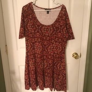 Red print skater dress