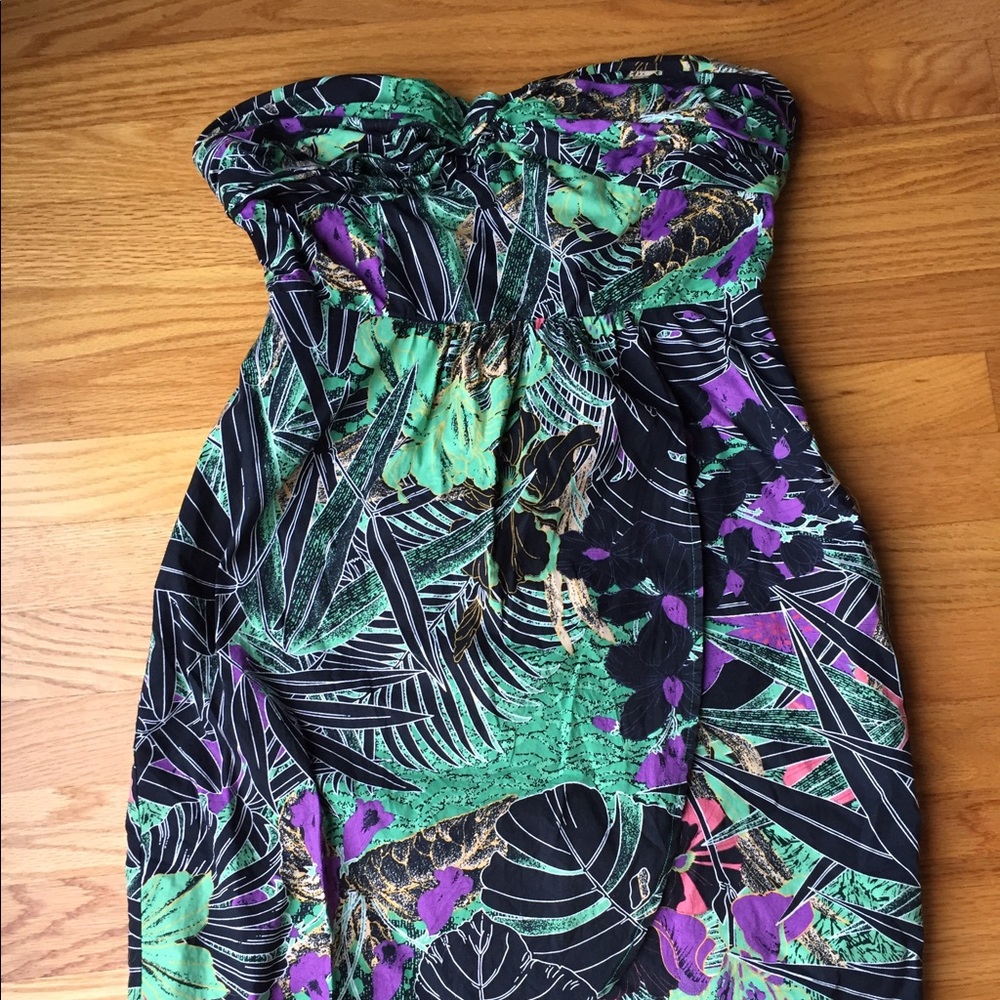 Anthropologie strapless, tropical dress
