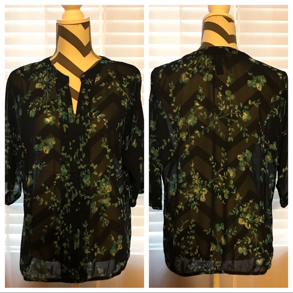 Gap Navy Floral 1/2 sleeve Blouse, Women's Large