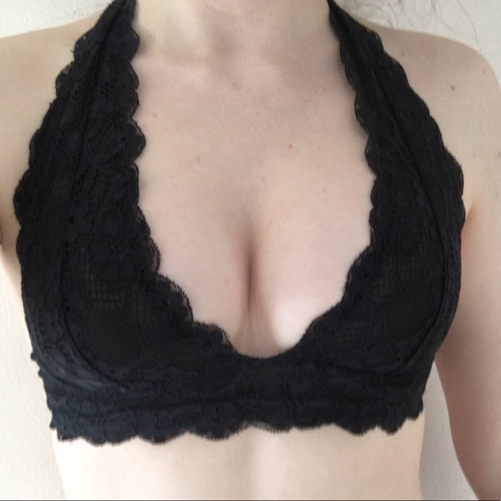 Free people black lace halter bralette