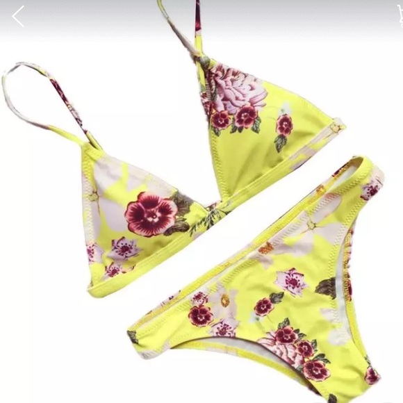 -TWO LEFT- Neon yellow floral cheeky bikini - Picture 2 of 7