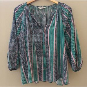 Classic Tucker Silk Blouse with Geometric Print