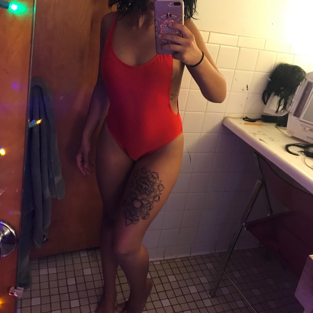 Red one piece swim suit