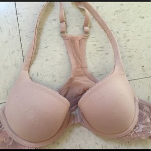Tan clip in the front lace bra