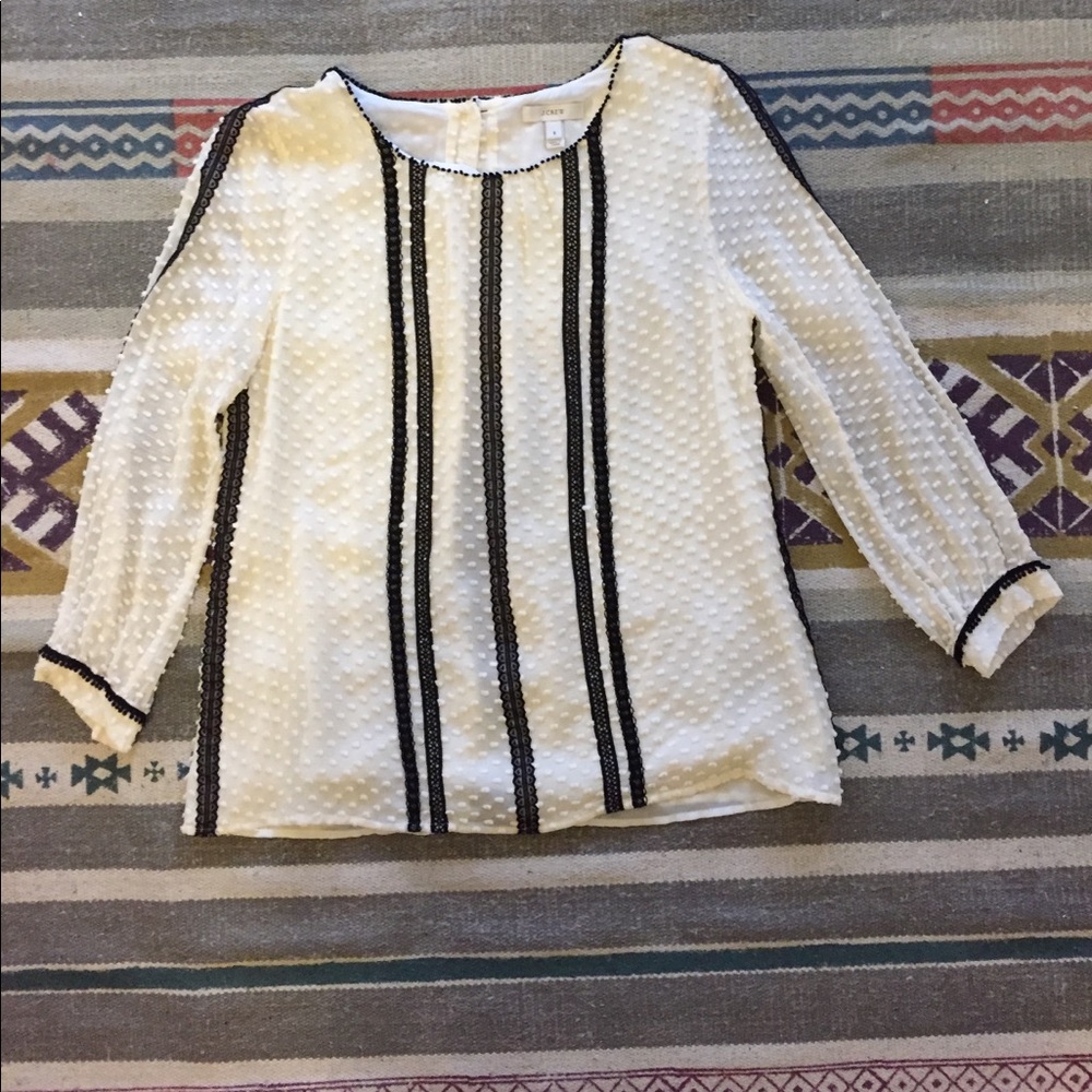 J crew long sleeve black and white blouse