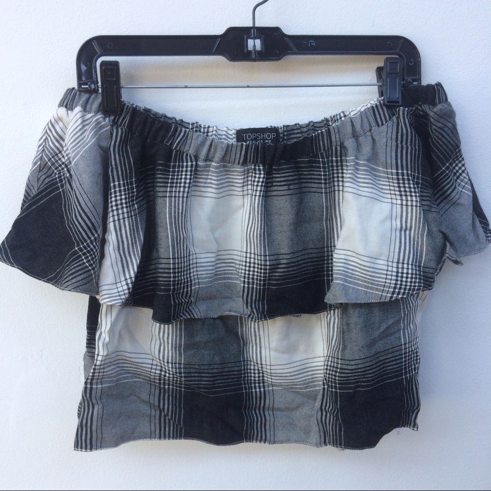 TopShop Black/White Checked Shoulderless Crop Top
