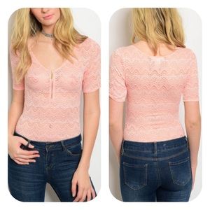 •Peach Lace Bodysuit•