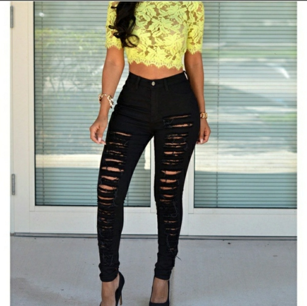 Black Stretchy Distressed Pants