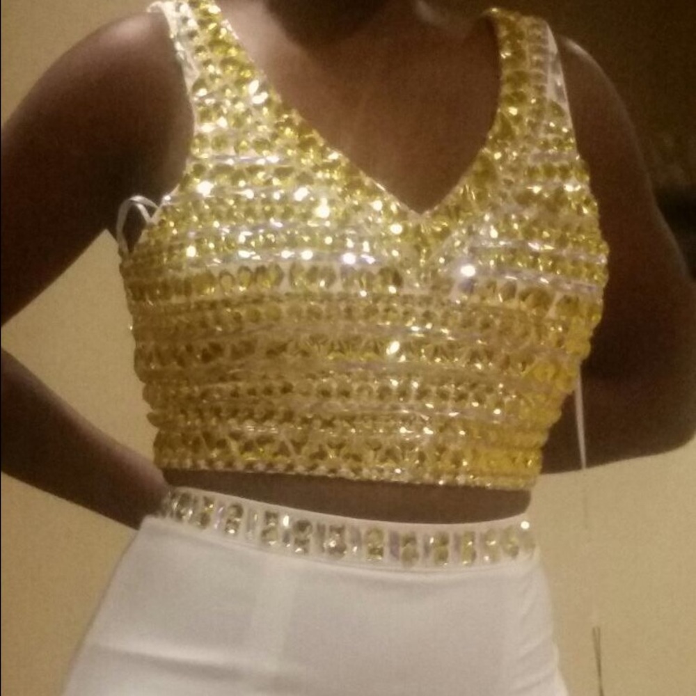 Ivory Maxi Skirt & Embellished Rhine stoneCrop Top - Picture 3 of 4