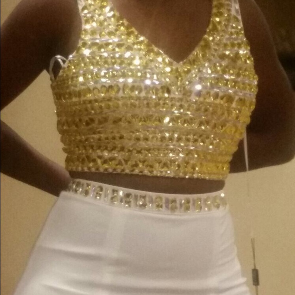 Ivory Maxi Skirt & Embellished Rhine stoneCrop Top - Picture 4 of 4