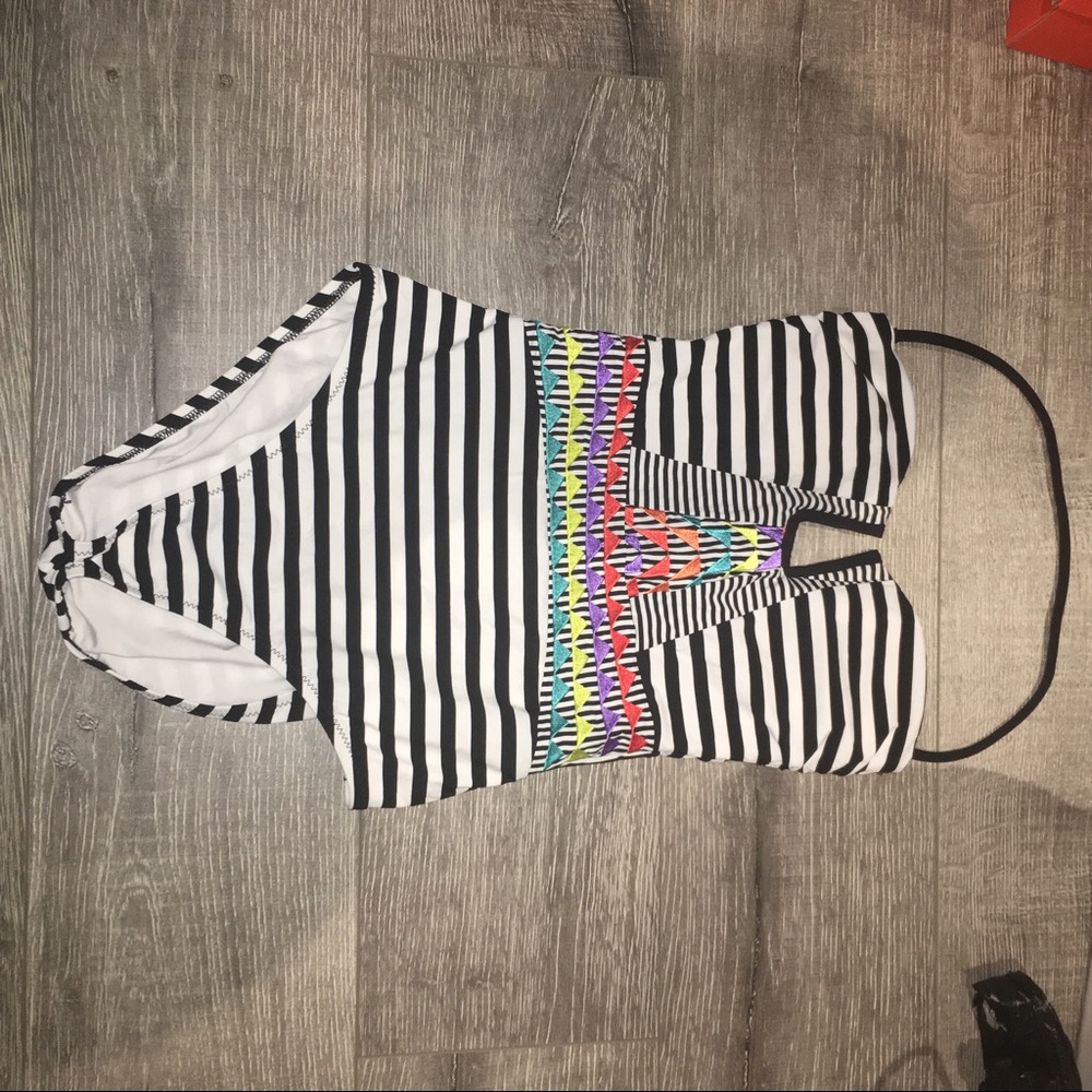 Striped one piece bathing suit