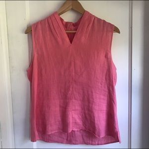 TALBOTS Pink Linen Sleeveless Top w/Pleat Detail