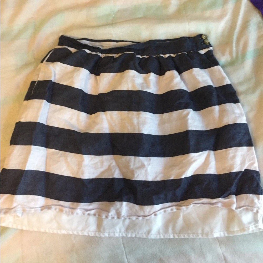 Linen navy and white stripe skirt, short