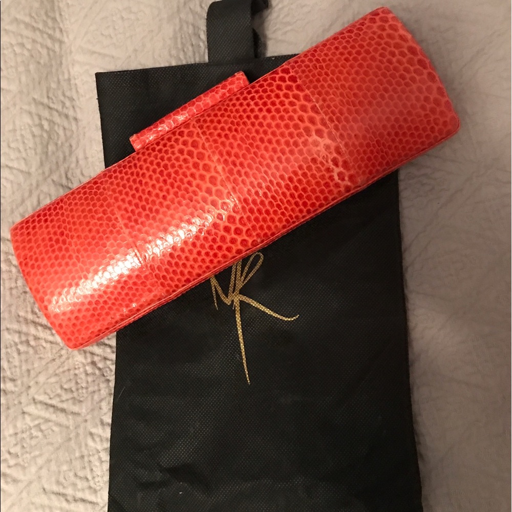 Orange Marjorie Renner Snake Skin Clutch