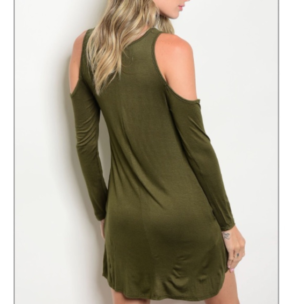 LAST ONE! Army green cold shoulder dress CUTE! NEw - Picture 5 of 5