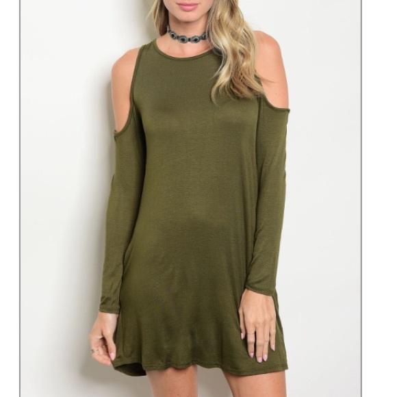 Dresses & Skirts - LAST ONE! Army green cold shoulder dress CUTE! NEw