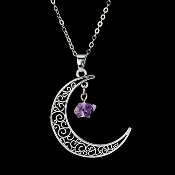 T4A NEW Amethyst Silver Crescent Necklace - Picture 4 of 4