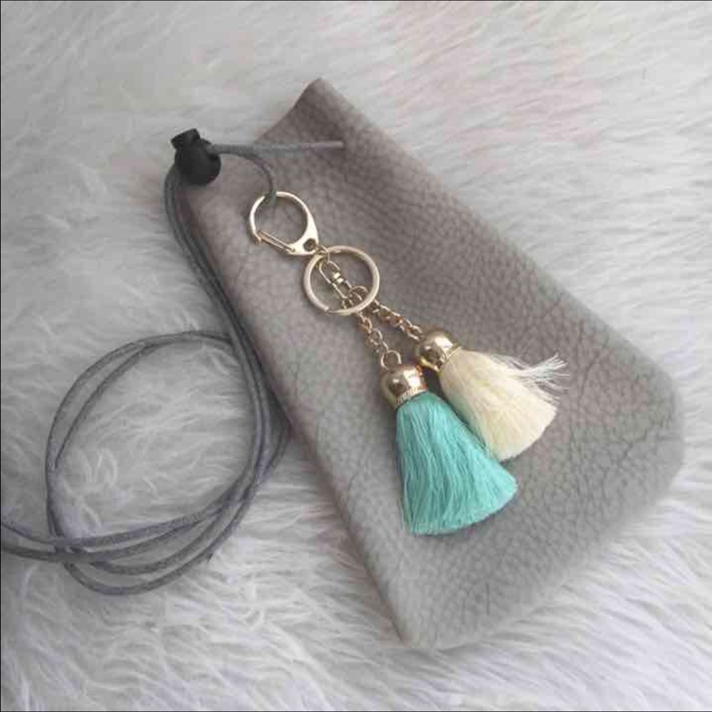 Leather drawstring crossbody pouch