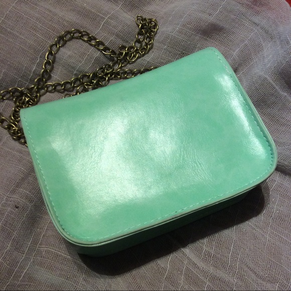 🌸 MINT GREEN CROSS BODY PURSE LONG HANDLES BOHO TOTE CHAIN CASUAL RUFFLE CUTE - Picture 3 of 6