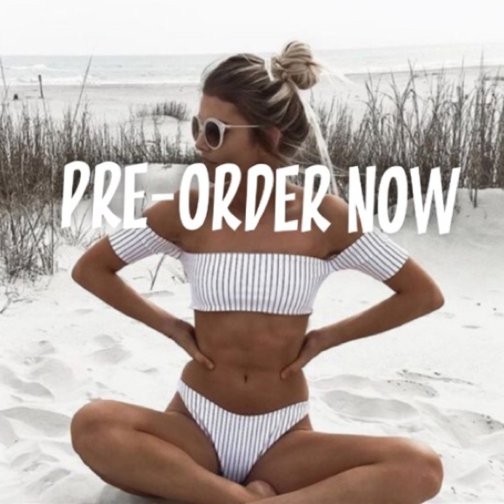 White Off-Shoulder Striped Bikini