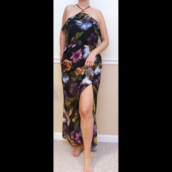 Black & Floral Long Maxi Dress - Picture 2 of 3