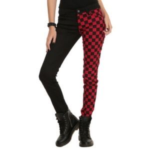 Red and black skinny jeans