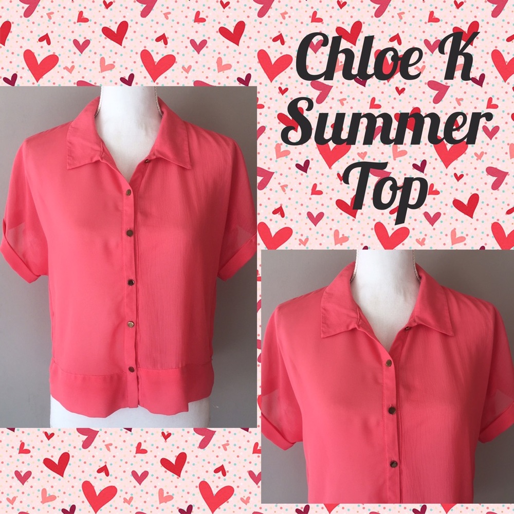 Chloe K Button Down Semi Sheer Coral Summer Top