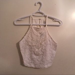 White Lace Halter Crop Top