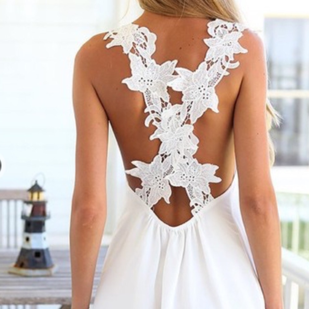 White Mini Dress with Cross Back Lace Detail