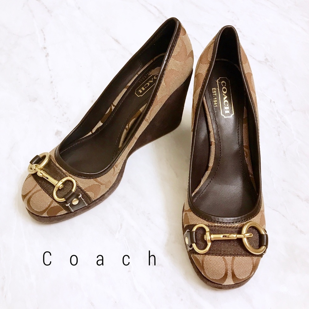 LAST CALL Coach Khaki Signature Wedge Heel Pumps