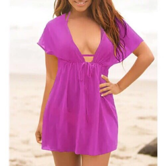 Summer Women Sexy Deep V-Neck Beach Dress - Picture 2 of 3