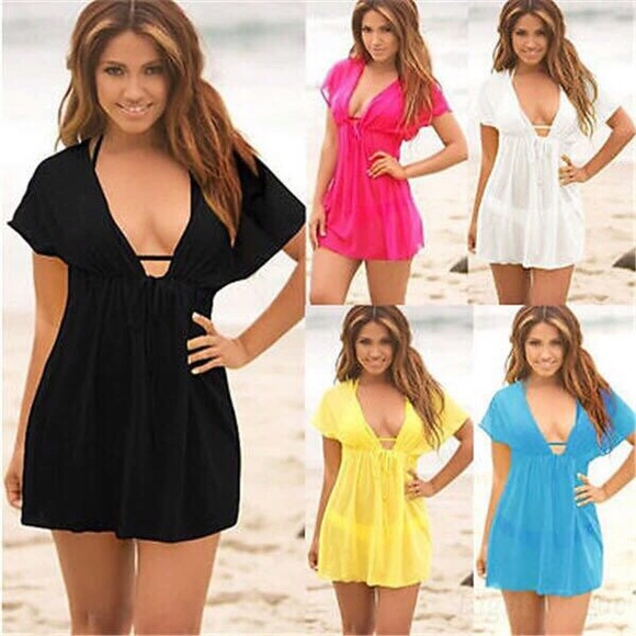 Summer Women Sexy Deep V-Neck Beach Dress - Picture 3 of 3